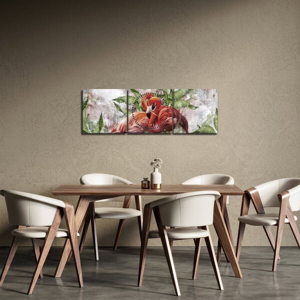 Kép - Flamingók (órával) (90x30 cm)