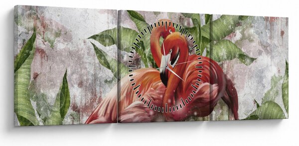 Kép - Flamingók (órával) (90x30 cm)
