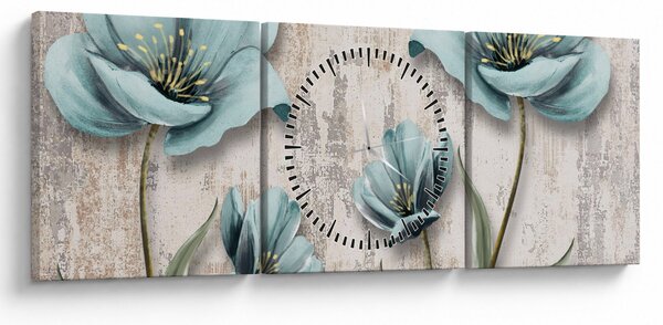 Kép - Virágok a textúrán (órával) (90x30 cm)