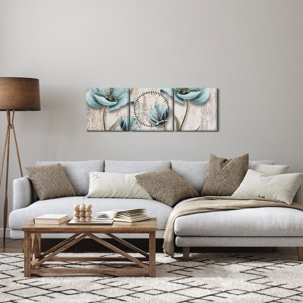 Kép - Virágok a textúrán (órával) (90x30 cm)