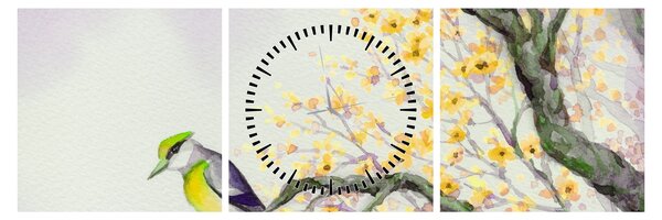 Kép - Akvarell madár a fán (órával) (90x30 cm)