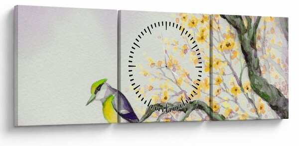 Kép - Akvarell madár a fán (órával) (90x30 cm)