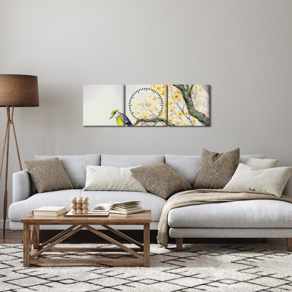Kép - Akvarell madár a fán (órával) (90x30 cm)