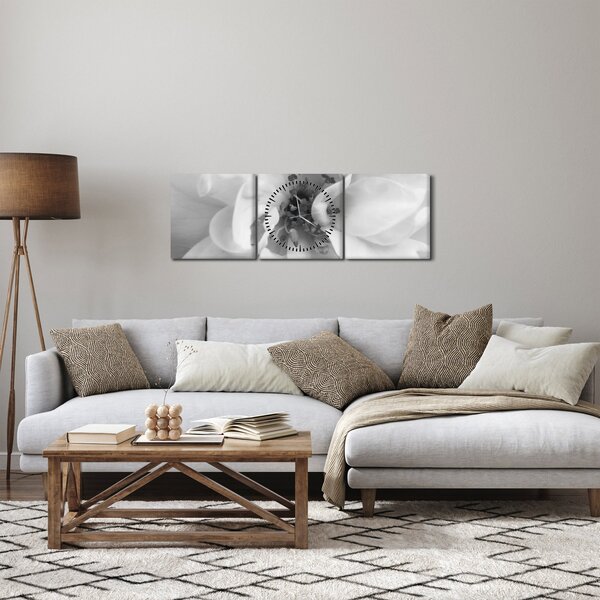 Kép - Virág, fekete-fehér (órával) (90x30 cm)