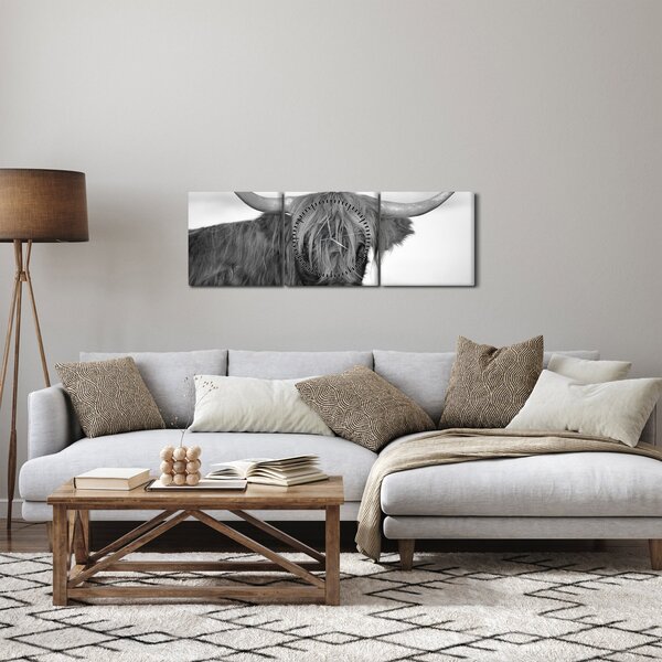 Kép - Skót tehén 2, fekete-fehér (órával) (90x30 cm)