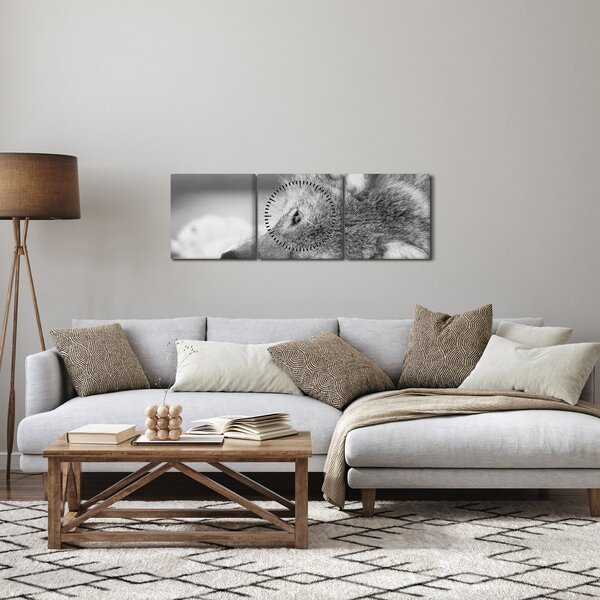 Kép - Farkas, fekete-fehér (órával) (90x30 cm)