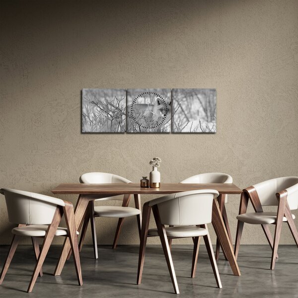 Kép - Róka, fekete, fehér (órával) (90x30 cm)