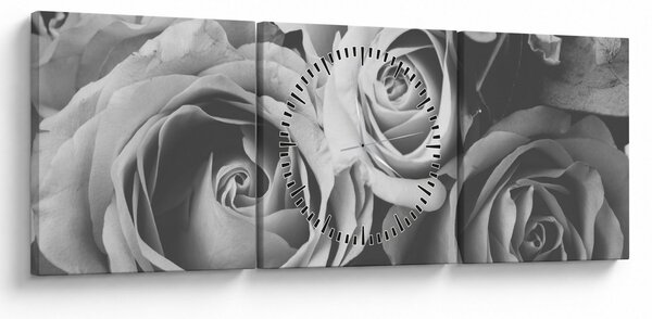 Kép - Rózsa, fekete-fehér (órával) (90x30 cm)