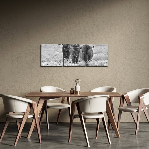 Kép - Skót tehenek, fekete-fehér (órával) (90x30 cm)