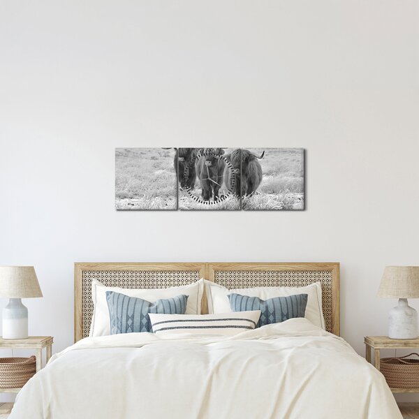 Kép - Skót tehenek, fekete-fehér (órával) (90x30 cm)