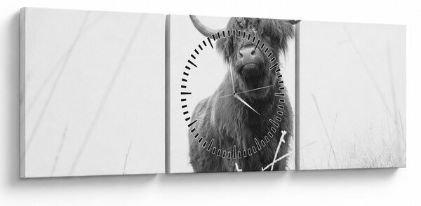 Kép - Skót tehén 4, fekete-fehér (órával) (90x30 cm)