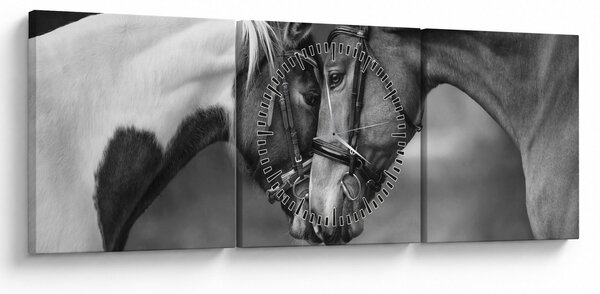 Kép - Szerelmes lovak, fekete-fehér (órával) (90x30 cm)