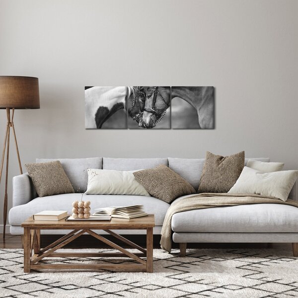 Kép - Szerelmes lovak, fekete-fehér (órával) (90x30 cm)