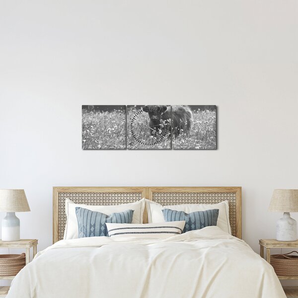 Kép - Skót tehén 5, fekete-fehér (órával) (90x30 cm)