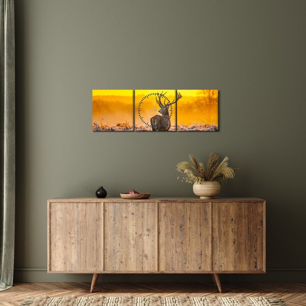 Kép - Szarvas napfelkeltekor (órával) (90x30 cm)