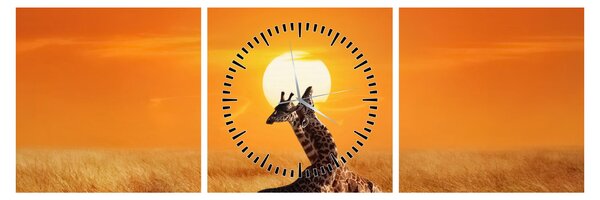 Kép - Zsiráfok a Serengeti Nemzeti Parkban (órával) (90x30 cm)