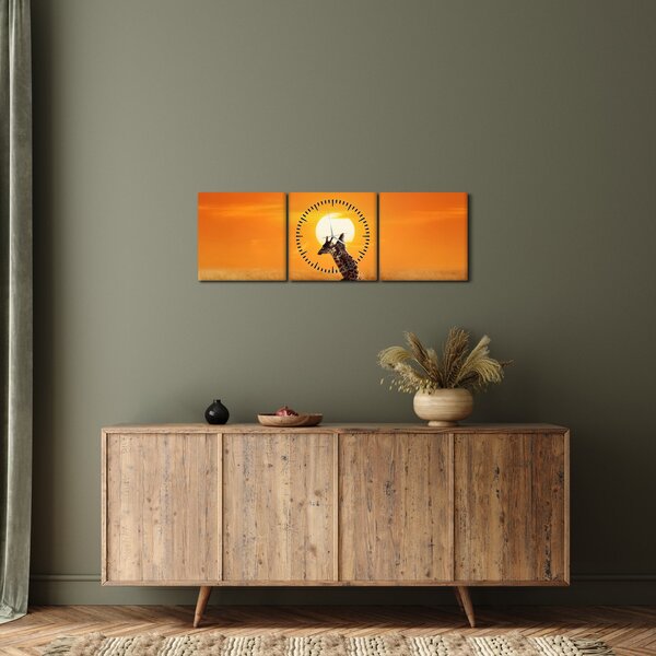 Kép - Zsiráfok a Serengeti Nemzeti Parkban (órával) (90x30 cm)