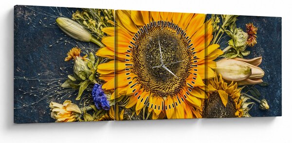 Kép - Őszi virágok (órával) (90x30 cm)