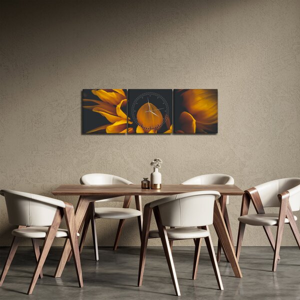 Kép - Napraforgó fekete háttérben (órával) (90x30 cm)
