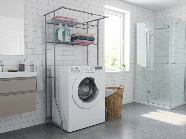 Fém fürdőszobai polc mosógép fölé FIXANO 170x60-90 cm, szürke