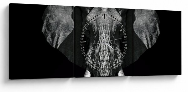 Kép - Elefánt fekete háttérrel (órával) (90x30 cm)