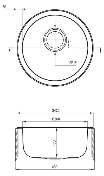 Deante Twist, rozsdamentes acél munkalap mosogató 1 kamrás B/O 420x170 3,5" + szifon, szatén mintás, ZHC_0803