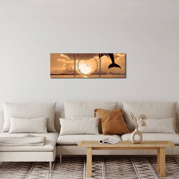 Kép - Delfin naplementében (órával) (90x30 cm)