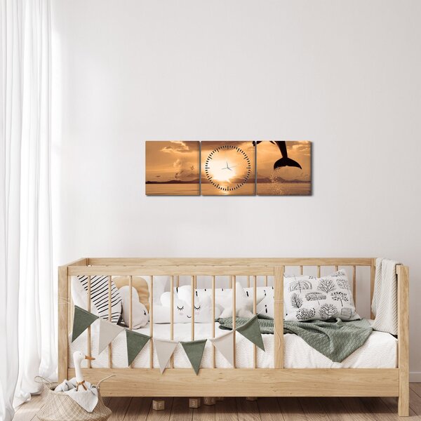 Kép - Delfin naplementében (órával) (90x30 cm)