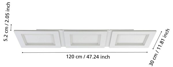 EGLO connect LED mennyezeti lámpa Padrogiano-Z 3-fényű, 120 x 30 cm, dimmelhető, Fehér / opál, Nappali / Étkező, fém, Modern