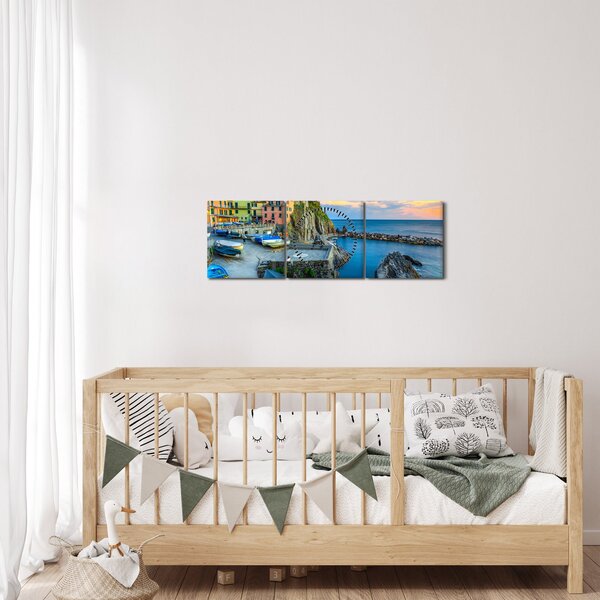 Kép - Mediterrán falu (órával) (90x30 cm)