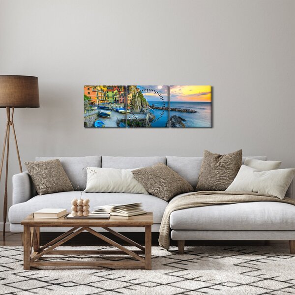 Kép - Mediterrán falu (órával) (90x30 cm)