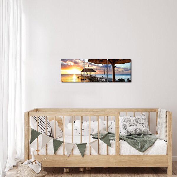 Kép - Naplemente Mauritiuson (órával) (90x30 cm)