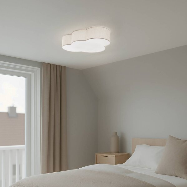 TK Lighting Mennyezeti világítás Cloud, bézs, 63 cm hosszú, textil, felhő, E27, dimmelhető, Krém / borostyánsárga, Gyermekszoba, Textil / szövet / selyem, Fiatalos életstílus