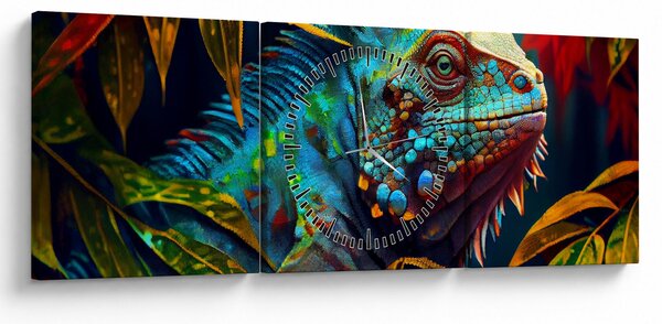 Kép - Színes leguán (órával) (90x30 cm)