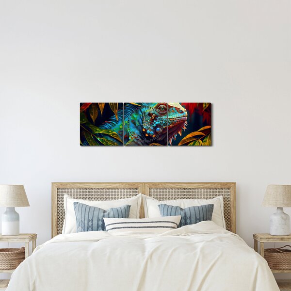 Kép - Színes leguán (órával) (90x30 cm)