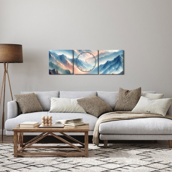 Kép - Akvarell hegyek (órával) (90x30 cm)
