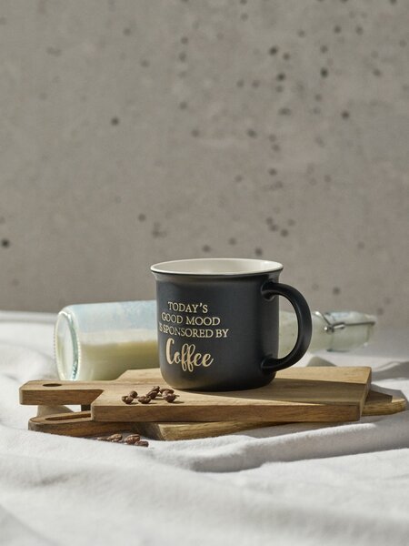 Sinsay - Kerámia bögre Today’s Good Mood Is Sponsored By Coffee felirattal - fekete