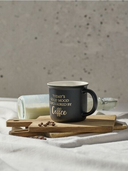 Sinsay - Kerámia bögre Today’s Good Mood Is Sponsored By Coffee felirattal - fekete