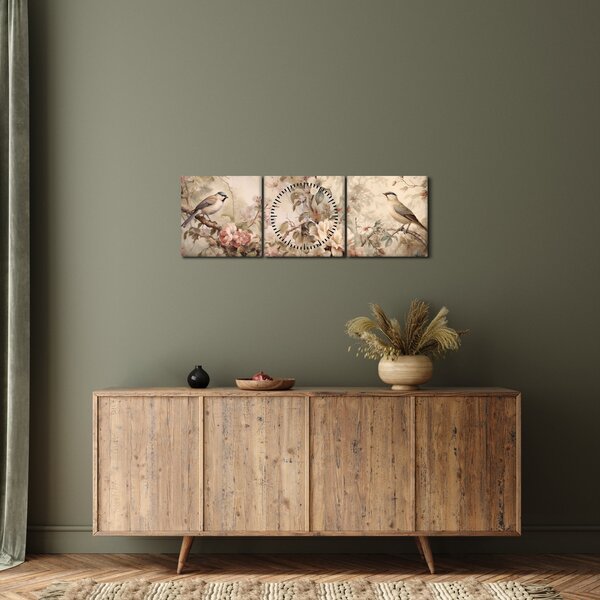 Kép - Vintage madár festmény (órával) (90x30 cm)