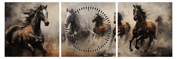 Kép - Olajfestmény lovakról (órával) (90x30 cm)