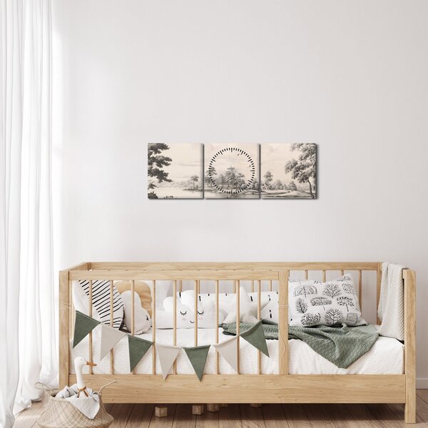 Kép - Vintage tájkép rajz (órával) (90x30 cm)