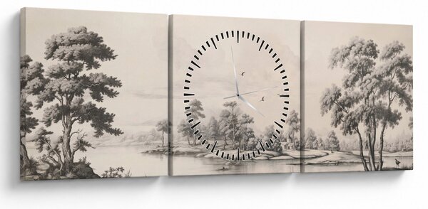 Kép - Vintage tájkép rajz (órával) (90x30 cm)
