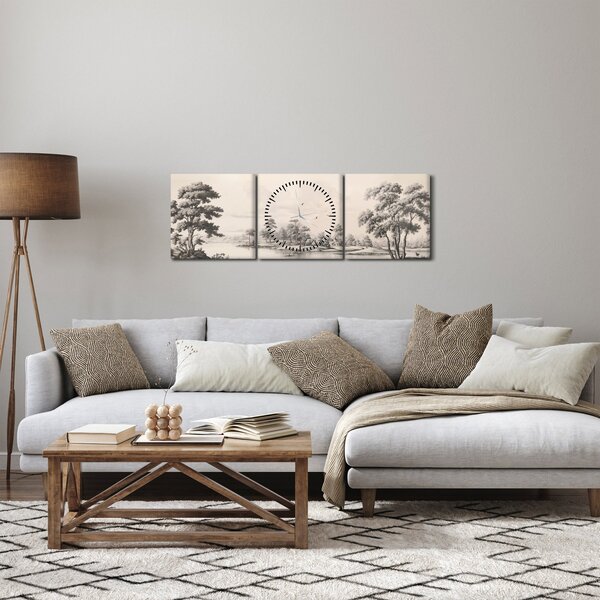Kép - Vintage tájkép rajz (órával) (90x30 cm)