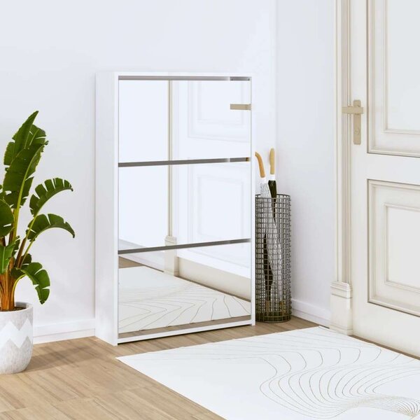Modern Cipőszekrény - 3 Fiókos - Tükör - 63x17x102,5 cm