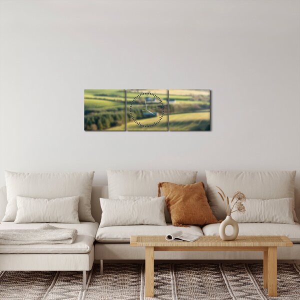 Kép - Fa polc tájképi elemekkel (órával) (90x30 cm)