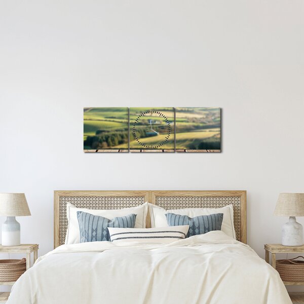 Kép - Fa polc tájképi elemekkel (órával) (90x30 cm)