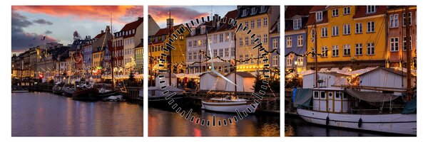 Kép - Nyhavn, Koppenhága (órával) (90x30 cm)