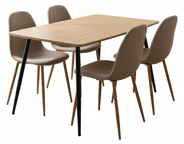 AVENBERG NATURAL Étkezőgarnitúra 4 szék + asztal 120cm, bézs