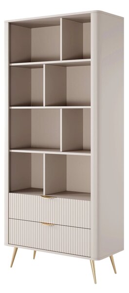 Könyvespolc Lectum, Fiókokkal, Nyitott, Közepes sűrűségű farostlemez, Laminált forgácslap, 194x88x38cm, Bézs