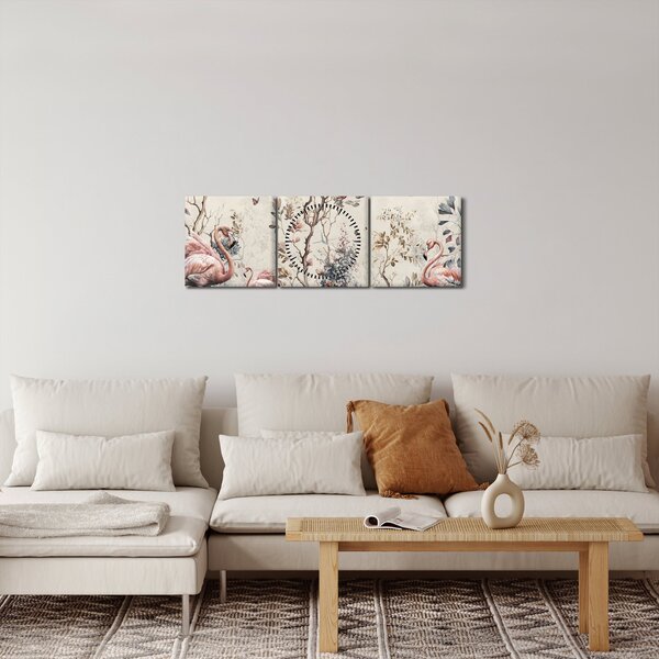 Kép - Rajz flamingókról (órával) (90x30 cm)
